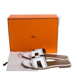 Pre Owned Hermes White Leather Oran Sandals Size 40