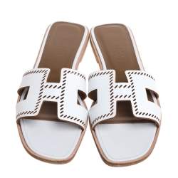 Pre Owned Hermes White Leather Oran Sandals Size 40