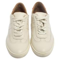 Pre Owned Hermes White Leather Lace Up Low Top Sneakers Size 37