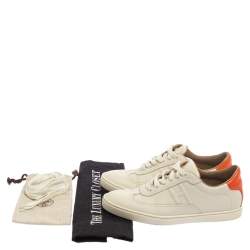 Pre Owned Hermes White Leather Lace Up Low Top Sneakers Size 37