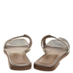 Pre Owned Hermes Silver Textured Leather Oran Flats Size 38.5