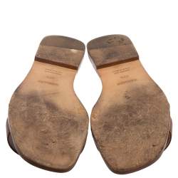 Pre Owned Hermes Brown Leather Oran Flat Slides Size 37.5