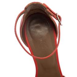 Hermes Red Leather Legend Ankle Strap Wedge Sandals Size 37