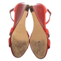 Hermes Red Leather Legend Ankle Strap Wedge Sandals Size 37