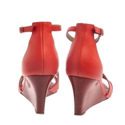 Hermes Red Leather Legend Ankle Strap Wedge Sandals Size 37