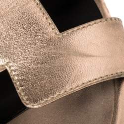 مملوكة مسبقًا Hermes Metallic Rose Gold Leather Oasis Sandals Size 37.5