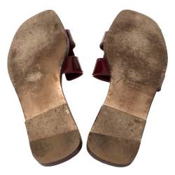 Pre Owned Hermes Burgundy Patent Leather Oran Flats Size 39