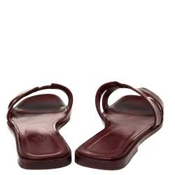 Pre Owned Hermes Burgundy Patent Leather Oran Flats Size 39