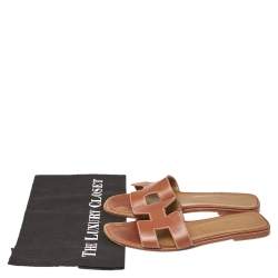 Pre Owned Hermes Tan Leather Oran Sandals Size 39.5