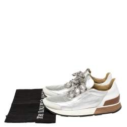 Pre Owned Hermes Silver Leather and Suede Trail Low Top Sneakers Size 38.5