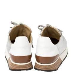 Pre Owned Hermes Silver Leather and Suede Trail Low Top Sneakers Size 38.5