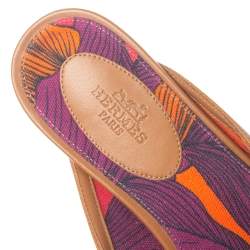 Pre Owned Hermes Brown Leather Palladium Plated Oz Flat Mules Size 37.5