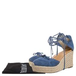 Hermes Blue Suede Espadrille Wedge  Platform Sandals Size 38