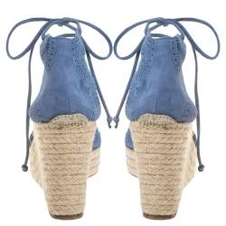 Hermes Blue Suede Espadrille Wedge  Platform Sandals Size 38