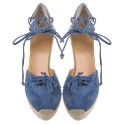 Hermes Blue Suede Espadrille Wedge  Platform Sandals Size 38