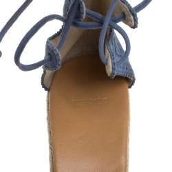 Hermes Blue Suede Espadrille Wedge  Platform Sandals Size 38
