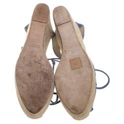 Hermes Blue Suede Espadrille Wedge  Platform Sandals Size 38