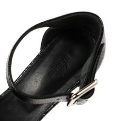 Pre Owned Hermes Black Textured Leather Ilana Espadrille Wedge Sandals Size 39