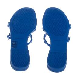 Pre Owned صندل سلايد هيرمس دانكريه ريفاج سلسلة مطاط أزرق مقاس 37