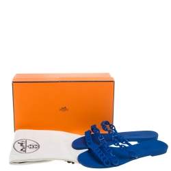 Pre Owned صندل سلايد هيرمس دانكريه ريفاج سلسلة مطاط أزرق مقاس 37