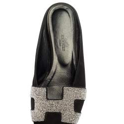 مملوكة مسبقًا Hermes Black Suede Roxanne Flat Mules Size 37