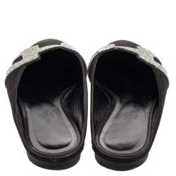 مملوكة مسبقًا Hermes Black Suede Roxanne Flat Mules Size 37