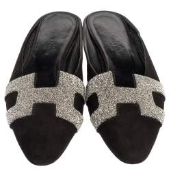 مملوكة مسبقًا Hermes Black Suede Roxanne Flat Mules Size 37