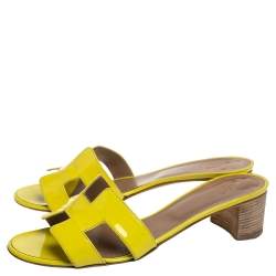 Pre Owned Hermes Yellow Leather Oasis Slide Sandals Size 40