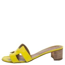 Pre Owned Hermes Yellow Leather Oasis Slide Sandals Size 40