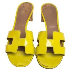 Pre Owned Hermes Yellow Leather Oasis Slide Sandals Size 40
