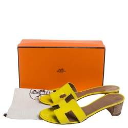 Pre Owned Hermes Yellow Leather Oasis Slide Sandals Size 40