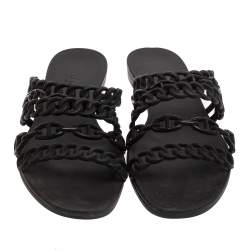 Hermes Black Rubber D'ancre Chaine Rivage Flats Size 40