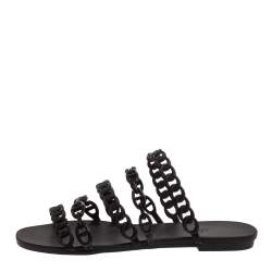 Hermes Black Rubber D'ancre Chaine Rivage Flats Size 40