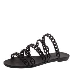 Hermes Black Rubber D'ancre Chaine Rivage Flats Size 40