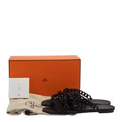 Hermes Black Rubber D'ancre Chaine Rivage Flats Size 40