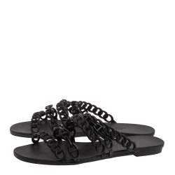 Hermes Black Rubber D'ancre Chaine Rivage Flats Size 40