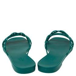 مملوكة مسبقًا Hermes Green Rubber Chaine D'Ancre Rivage Slide Sandals Size 41