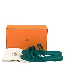 مملوكة مسبقًا Hermes Green Rubber Chaine D'Ancre Rivage Slide Sandals Size 41