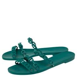 مملوكة مسبقًا Hermes Green Rubber Chaine D'Ancre Rivage Slide Sandals Size 41
