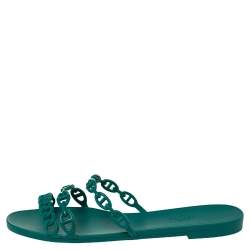 مملوكة مسبقًا Hermes Green Rubber Chaine D'Ancre Rivage Slide Sandals Size 41