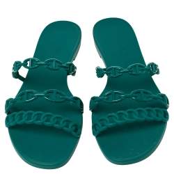 مملوكة مسبقًا Hermes Green Rubber Chaine D'Ancre Rivage Slide Sandals Size 41