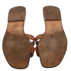 Pre Owned Hermes Brown Ostrich Leather Oran Flats Size 39