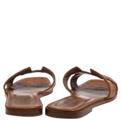 Pre Owned Hermes Brown Ostrich Leather Oran Flats Size 39