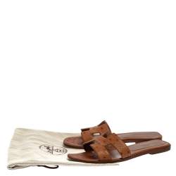 Pre Owned Hermes Brown Ostrich Leather Oran Flats Size 39