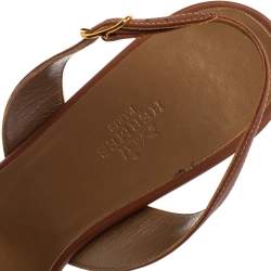 Pre Owned Hermes Brown Leather Night Slingback Sandals Size 39.5