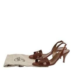 Pre Owned Hermes Brown Leather Night Slingback Sandals Size 39.5