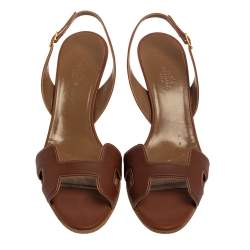 Pre Owned Hermes Brown Leather Night Slingback Sandals Size 39.5