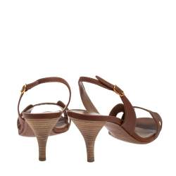 Pre Owned Hermes Brown Leather Night Slingback Sandals Size 39.5