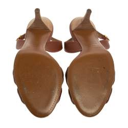 Pre Owned Hermes Brown Leather Night Slingback Sandals Size 39.5