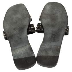 مملوكة مسبقًا حذاء هيرمس فلات أوران مرصع جلد أسود مقاس 388